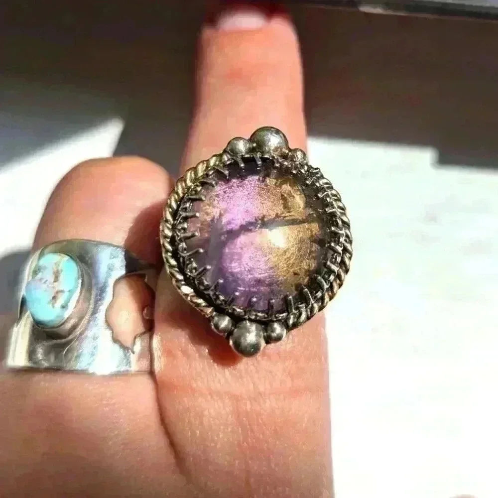 Handmade 925 citrine and amethyst ring - Picture 1 of 4